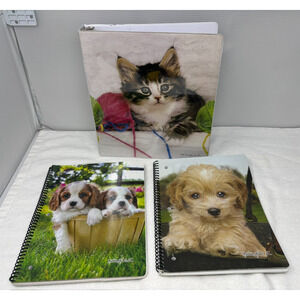Keith Kimberlin 1" 3-Ring Binder & Spiral Notebook Kitten Playing Yarn Puppies